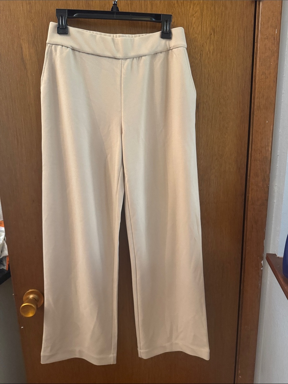 dennis basso Neutral Wide-Leg Pull-On Pants in Light Beige